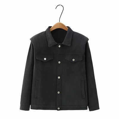 Ženska odjeća velikih veličina Proljetni i jesenski kratki kaput Elegantna jakna od punog platna s reverima, višestrukim gumbima i džepovima