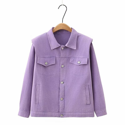 Ženska odjeća velikih veličina Proljetni i jesenski kratki kaput Elegantna jakna od punog platna s reverima, višestrukim gumbima i džepovima