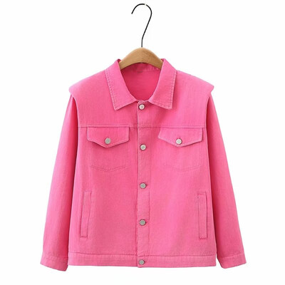 Ženska odjeća velikih veličina Proljetni i jesenski kratki kaput Elegantna jakna od punog platna s reverima, višestrukim gumbima i džepovima