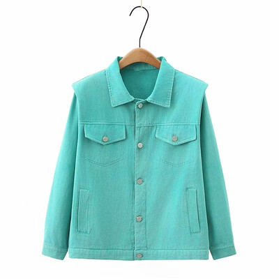 Ženska odjeća velikih veličina Proljetni i jesenski kratki kaput Elegantna jakna od punog platna s reverima, višestrukim gumbima i džepovima