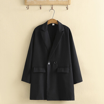 Ρούχα σε μεγάλο μέγεθος για Άνοιξη και Φθινοπωρινό τζάκετ με γιακά Διπλό στήθος μονόχρωμο Μεγάλο παλτό μεσαίου μήκους καμπαρντίνα