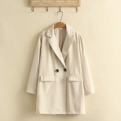 Ρούχα σε μεγάλο μέγεθος για Άνοιξη και Φθινοπωρινό τζάκετ με γιακά Διπλό στήθος μονόχρωμο Μεγάλο παλτό μεσαίου μήκους καμπαρντίνα