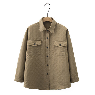 Ženska prošivena jakna velikih veličina Jesenska ležerna odjeća Modna Argyle košulja Outwear Curve Tanki kaputi F53 2315