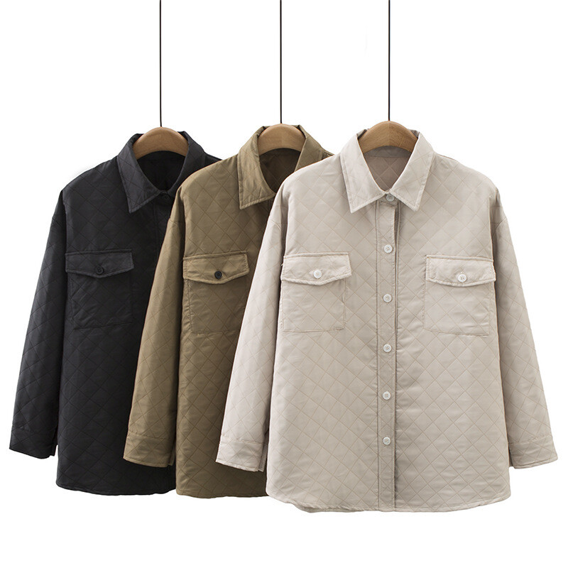 Ženska prošivena jakna velikih veličina Jesenska ležerna odjeća Modna Argyle košulja Outwear Curve Tanki kaputi F53 2315