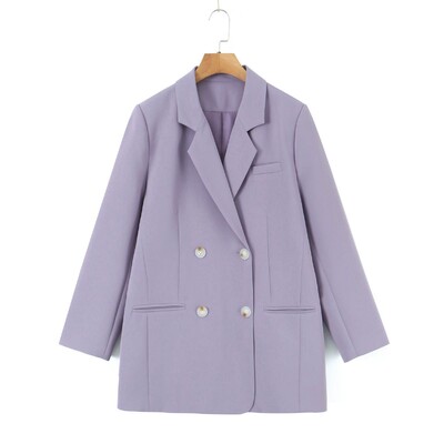 Καλής ποιότητας γυναικεία blazers σε συνθετικό μέγεθος Loose casual μωβ διπλό στήθος αντιρυτιδική κοστούμι υφασμάτινο σακάκι μαύρο παλτό