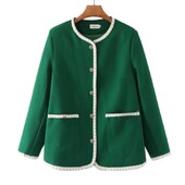 Jesen 2022. Kaput veće veličine Ženska odjeća Chic Jakna s jednorednim kopčanjem s O-izrezom Modna lanena gornja odjeća dugih rukava od zlatnog konca