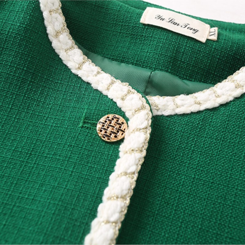 Jesen 2022. Kaput veće veličine Ženska odjeća Chic Jakna s jednorednim kopčanjem s O-izrezom Modna lanena gornja odjeća dugih rukava od zlatnog konca