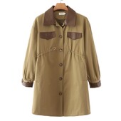 Jesen 2022. Trenč kaput veće veličine Ženska odjeća LASOBNA Vjetrovka s kožnim ovratnikom kontrastne boje Ležerna duga odjeća