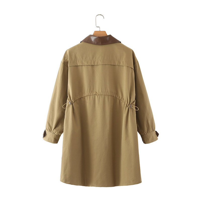 Jesen 2022. Trenč kaput veće veličine Ženska odjeća LASOBNA Vjetrovka s kožnim ovratnikom kontrastne boje Ležerna duga odjeća