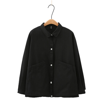 2023, toamnă iarnă, 100 kg, modă, simplă, culoare solidă, largi, jachetă cu buzunar mare, pentru femei, ocazional, din bumbac.