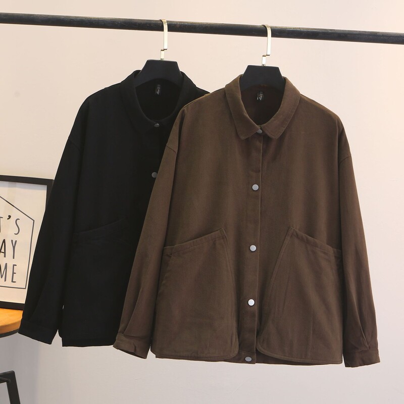 2023, toamnă iarnă, 100 kg, modă, simplă, culoare solidă, largi, jachetă cu buzunar mare, pentru femei, ocazional, din bumbac.