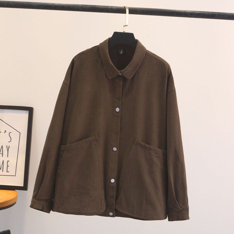 2023, toamnă iarnă, 100 kg, modă, simplă, culoare solidă, largi, jachetă cu buzunar mare, pentru femei, ocazional, din bumbac.