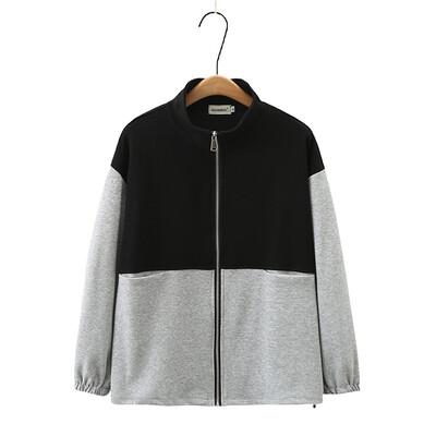 Ženska jakna velikih veličina s patentnim zatvaračem Jesenska ležerna odjeća Modna pletena gornja odjeća kontrastne boje sa samostojećim ovratnikom Široki BF kaputi F71 3081