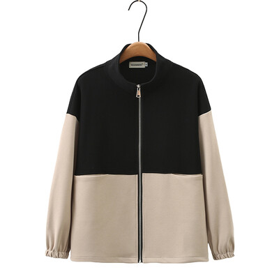 Ženska jakna velikih veličina s patentnim zatvaračem Jesenska ležerna odjeća Modna pletena gornja odjeća kontrastne boje sa samostojećim ovratnikom Široki BF kaputi F71 3081