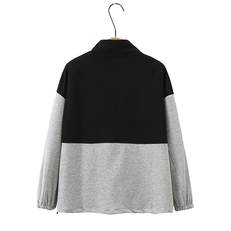 Ženska jakna velikih veličina s patentnim zatvaračem Jesenska ležerna odjeća Modna pletena gornja odjeća kontrastne boje sa samostojećim ovratnikom Široki BF kaputi F71 3081