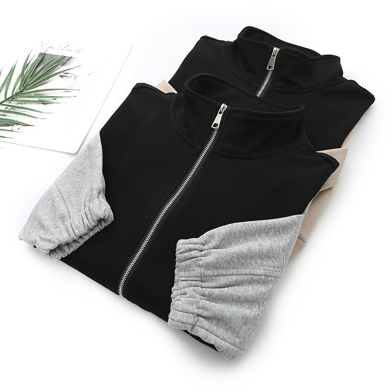 Ženska jakna velikih veličina s patentnim zatvaračem Jesenska ležerna odjeća Modna pletena gornja odjeća kontrastne boje sa samostojećim ovratnikom Široki BF kaputi F71 3081