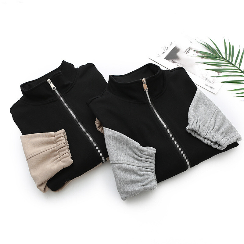 Ženska jakna velikih veličina s patentnim zatvaračem Jesenska ležerna odjeća Modna pletena gornja odjeća kontrastne boje sa samostojećim ovratnikom Široki BF kaputi F71 3081