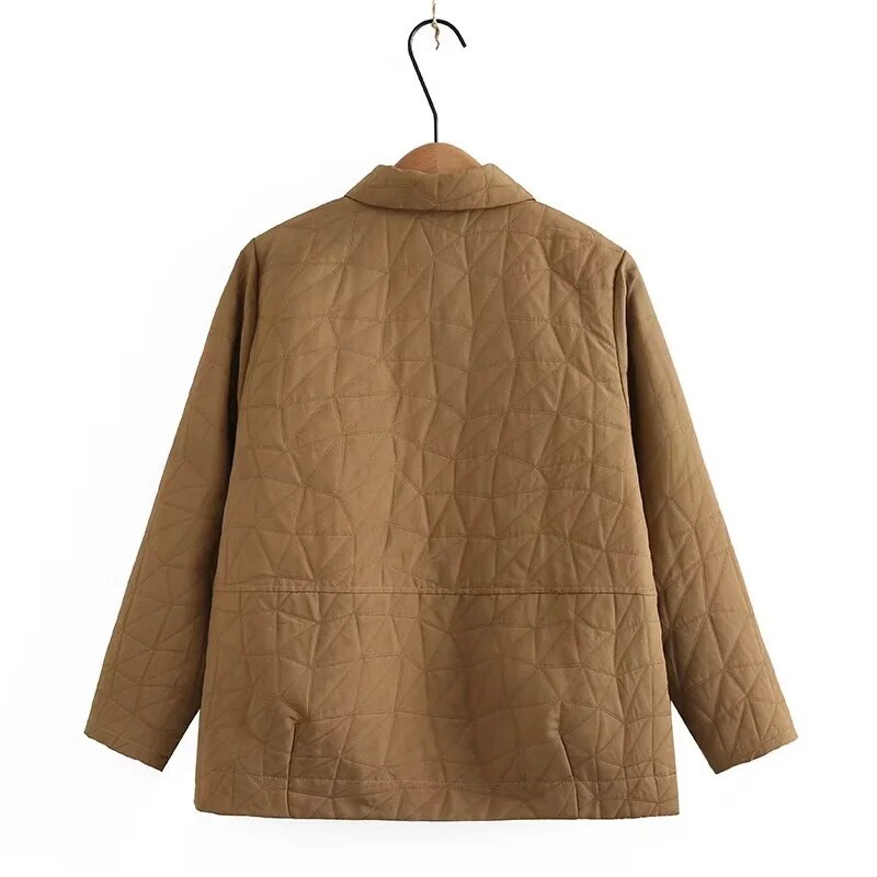 Jesenska odjeća 2023. Ženska prošivena jakna Velike veličine Široki kaputi Ležerni spoj na rever Geometrijski uzorak Gornja odjeća Krivulja