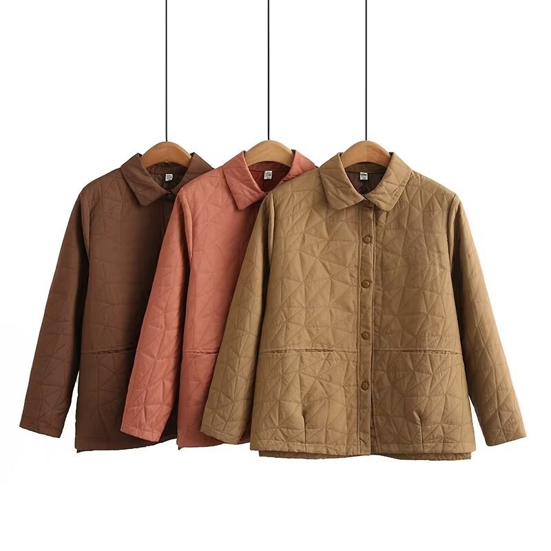 Jesenska odjeća 2023. Ženska prošivena jakna Velike veličine Široki kaputi Ležerni spoj na rever Geometrijski uzorak Gornja odjeća Krivulja