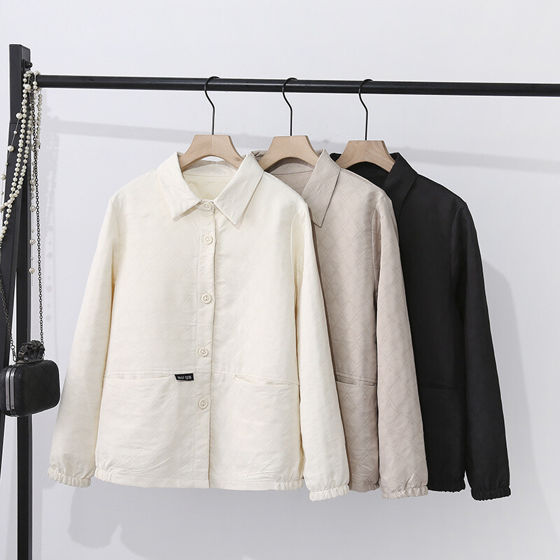 Jesenska ženska odjeća 2023. Jakna velikih veličina Ležeran tanki rever Jacquard Label Curve Kaput S54 2332