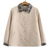 Jesen 2023. Ženski kaput velikih veličina Široki karirani kontrastni ovratnik Tanka prošivena gornja odjeća s geometrijskim uzorkom Odjeća velikih oblina