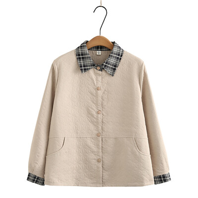 Jesen 2023. Ženski kaput velikih veličina Široki karirani kontrastni ovratnik Tanka prošivena gornja odjeća s geometrijskim uzorkom Odjeća velikih oblina