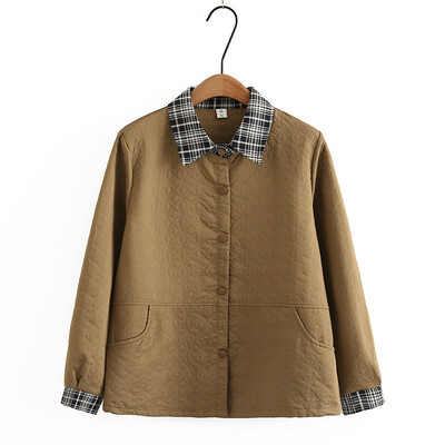 Jesen 2023. Ženski kaput velikih veličina Široki karirani kontrastni ovratnik Tanka prošivena gornja odjeća s geometrijskim uzorkom Odjeća velikih oblina