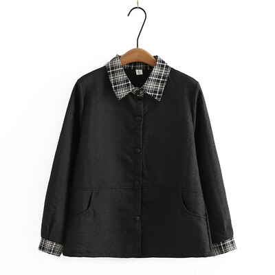 Jesen 2023. Ženski kaput velikih veličina Široki karirani kontrastni ovratnik Tanka prošivena gornja odjeća s geometrijskim uzorkom Odjeća velikih oblina