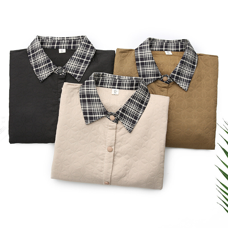 Jesen 2023. Ženski kaput velikih veličina Široki karirani kontrastni ovratnik Tanka prošivena gornja odjeća s geometrijskim uzorkom Odjeća velikih oblina