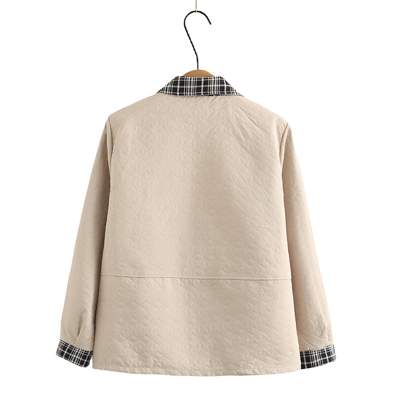 Jesen 2023. Ženski kaput velikih veličina Široki karirani kontrastni ovratnik Tanka prošivena gornja odjeća s geometrijskim uzorkom Odjeća velikih oblina