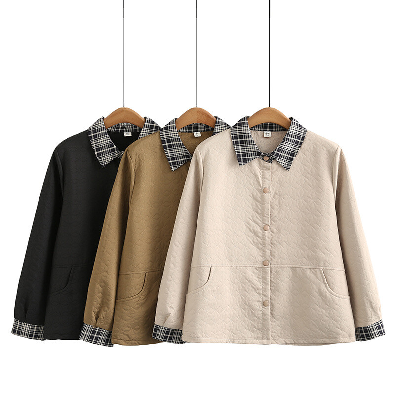 Jesen 2023. Ženski kaput velikih veličina Široki karirani kontrastni ovratnik Tanka prošivena gornja odjeća s geometrijskim uzorkom Odjeća velikih oblina