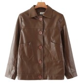 PU kožna jakna velike veličine Jesen Zima Ženska odjeća Širok kroj Kaput s dva džepa i velikim gumbima VINTAGE ležerna jednobojna vanjska odjeća