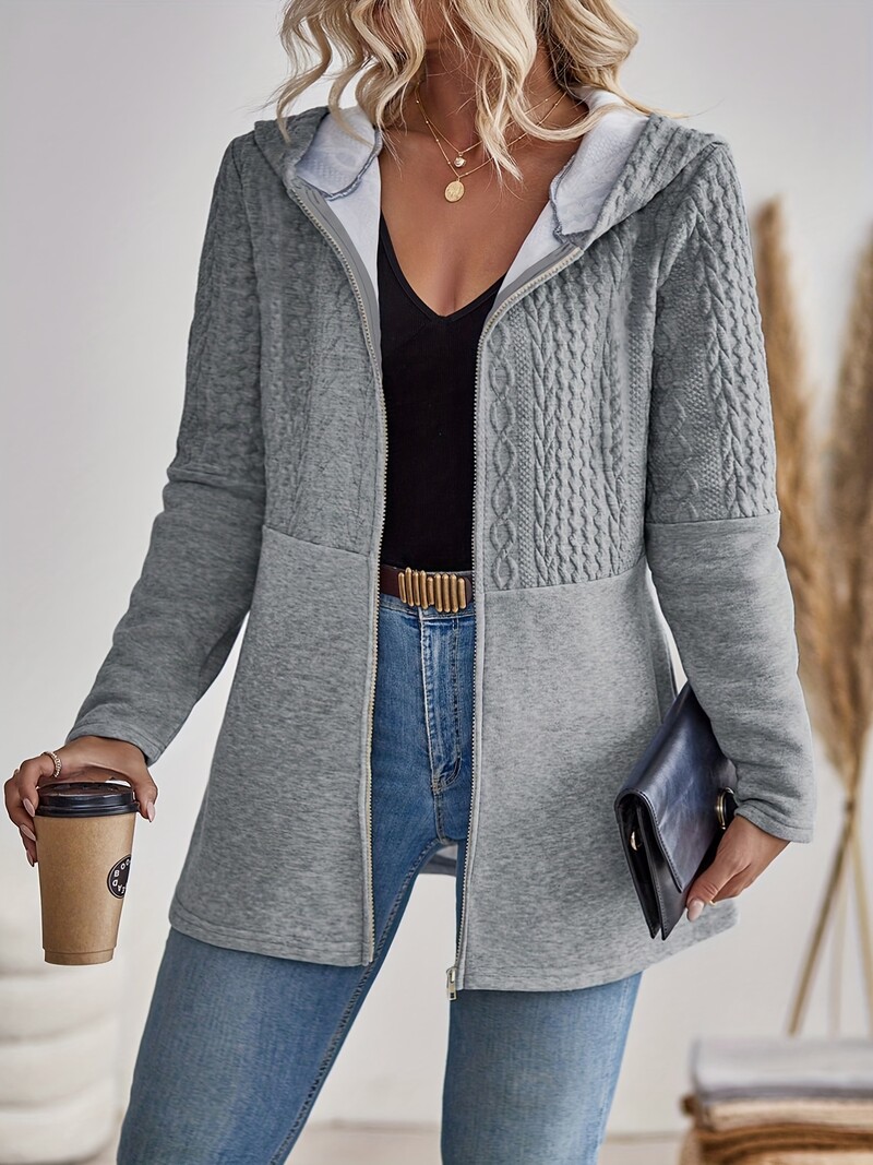 Parara veliki ženski jesenski i zimski kaput otporan na vjetar, topla dnevna jednobojna jednobojna majica s patentnim zatvaračem i otvorena kapuljača