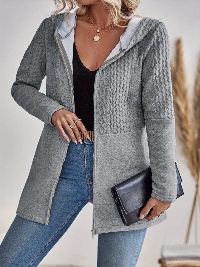 Parara veliki ženski jesenski i zimski kaput otporan na vjetar, topla dnevna jednobojna jednobojna majica s patentnim zatvaračem i otvorena kapuljača