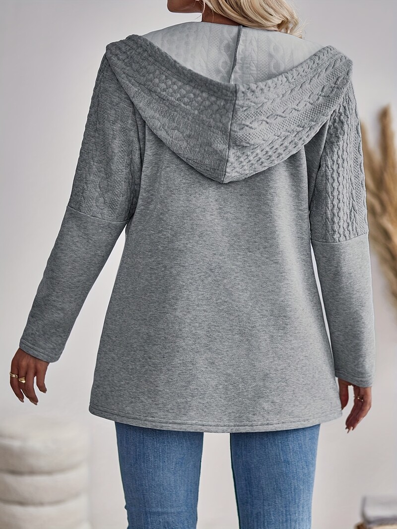 Parara veliki ženski jesenski i zimski kaput otporan na vjetar, topla dnevna jednobojna jednobojna majica s patentnim zatvaračem i otvorena kapuljača