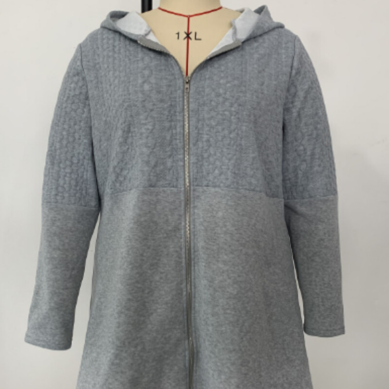 Parara veliki ženski jesenski i zimski kaput otporan na vjetar, topla dnevna jednobojna jednobojna majica s patentnim zatvaračem i otvorena kapuljača