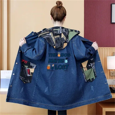 Ženska traperica srednje dugih stilova Ženska korejska radna odjeća Kaubojska vjetrovka Proljeće Jesen Ženska traper jakna velike veličine 5XL