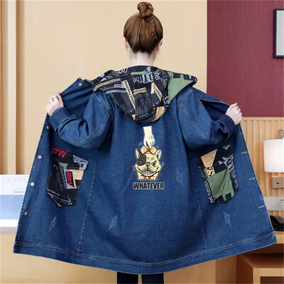 Ženska traperica srednje dugih stilova Ženska korejska radna odjeća Kaubojska vjetrovka Proljeće Jesen Ženska traper jakna velike veličine 5XL