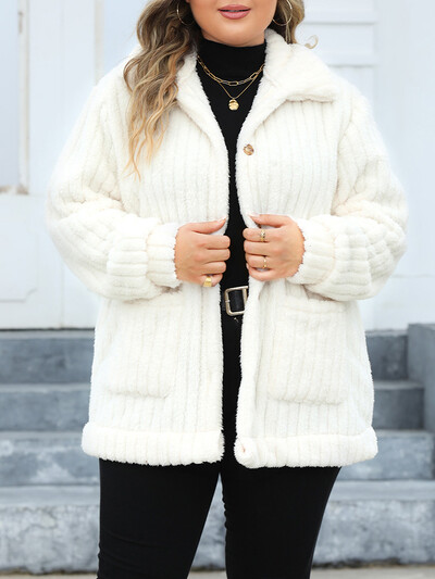 GIBSIE Puna plišana jakna s jednorednim kopčanjem na rever, velika ženska ženska jesensko-zimska plišana jakna s dugim rukavima od umjetnog krzna Topla gornja odjeća