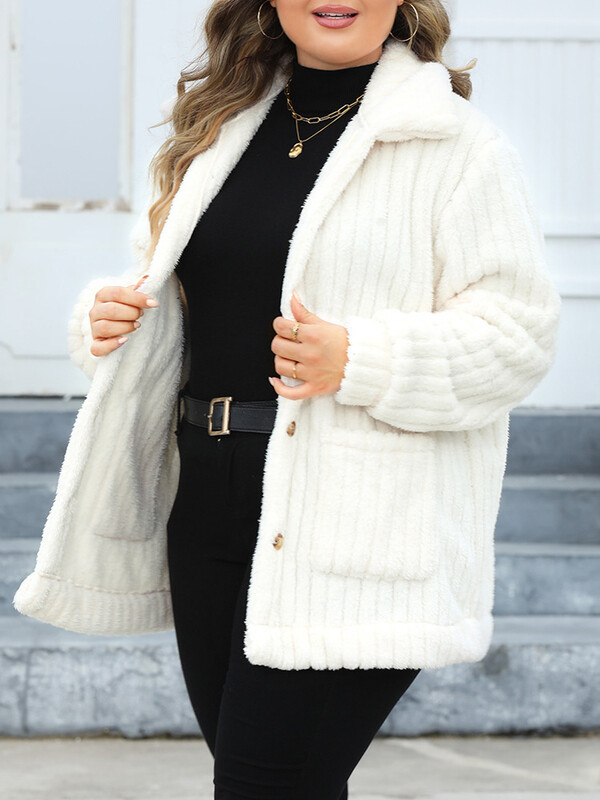 GIBSIE Puna plišana jakna s jednorednim kopčanjem na rever, velika ženska ženska jesensko-zimska plišana jakna s dugim rukavima od umjetnog krzna Topla gornja odjeća