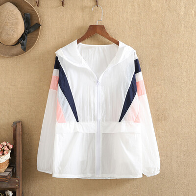 Μεγάλο μέγεθος Γυναικεία Ρούχα Λεπτό Αναπνεύσιμο Ύφασμα Χρώμα Γεωμετρικό σχέδιο Φερμουάρ ραφής Μεγάλο Μέγεθος Λεπτό Μπουφάν με κουκούλα Καλοκαίρι