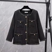 Naiste suur pluss suurus XL-5XL Tviid Jacquard Jacke Ühe rinnaga vintage must mantel Naiste pidulikud pikkade varrukatega topid