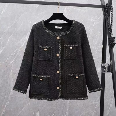 Naiste suur pluss suurus XL-5XL Tviid Jacquard Jacke Ühe rinnaga vintage must mantel Naiste pidulikud pikkade varrukatega topid