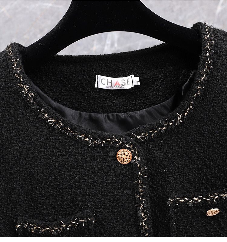 Naiste suur pluss suurus XL-5XL Tviid Jacquard Jacke Ühe rinnaga vintage must mantel Naiste pidulikud pikkade varrukatega topid