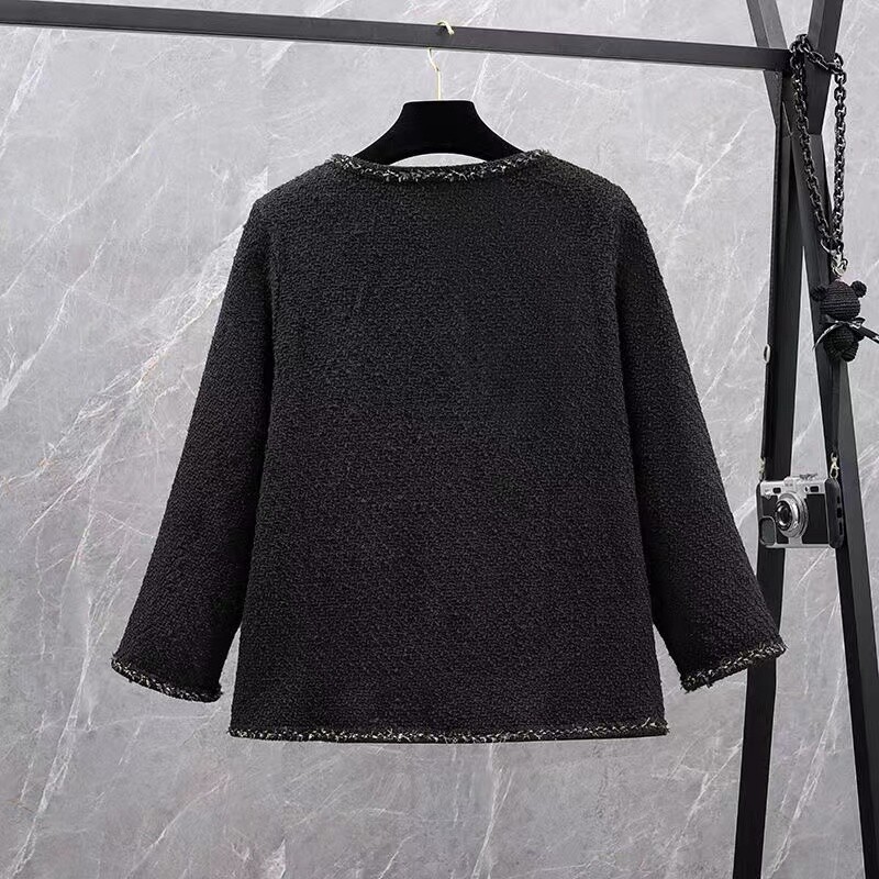 Naiste suur pluss suurus XL-5XL Tviid Jacquard Jacke Ühe rinnaga vintage must mantel Naiste pidulikud pikkade varrukatega topid