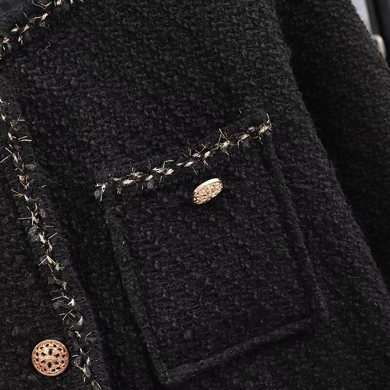 Naiste suur pluss suurus XL-5XL Tviid Jacquard Jacke Ühe rinnaga vintage must mantel Naiste pidulikud pikkade varrukatega topid