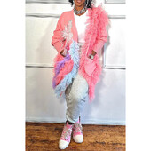 Suures suuruses igapäevased ülerõivad, roosad värviplokiga volangidega ülerõivad