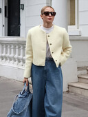 Ženska, elegantna jednobojna jednoredna skraćena jakna, jesenska ženska, kratki kaput s dugim rukavima i O-izrezom, modna ženska gornja odjeća za putovanje na posao