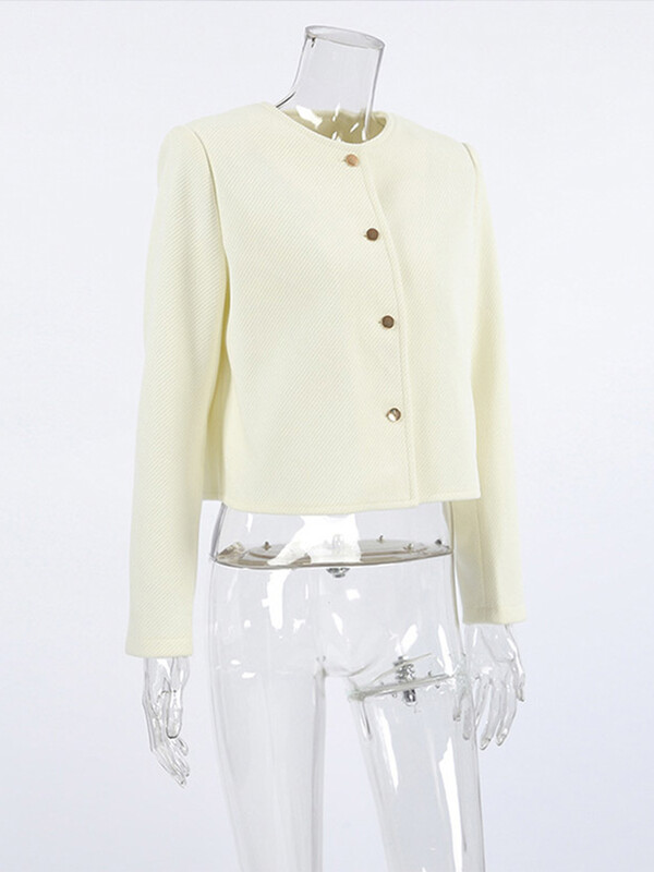 Ženska, elegantna jednobojna jednoredna skraćena jakna, jesenska ženska, kratki kaput s dugim rukavima i O-izrezom, modna ženska gornja odjeća za putovanje na posao