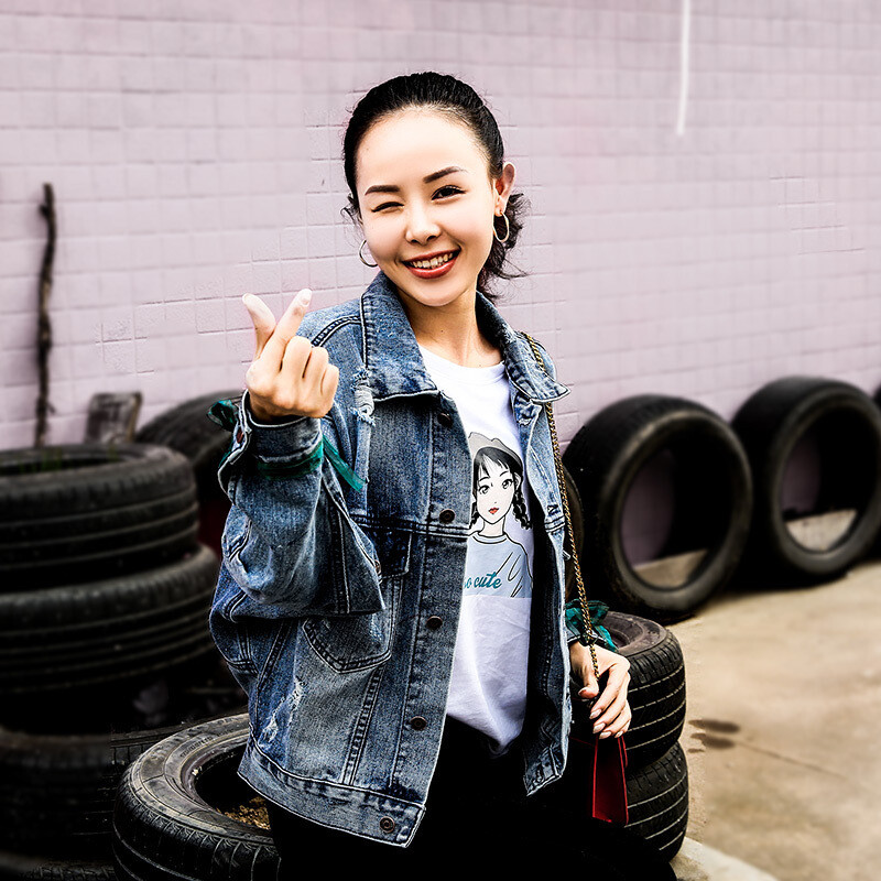 Chaquetas Mujer 2020 Traper jakna Ženska vez Vintage Ženski kaput s rupama Opuštena ženska bomber jakna Jean Kaput Femme Gornja odjeća